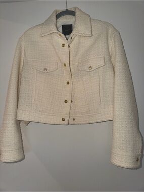 Pinko Cream Tweed Cropped Blazer with Gold Buttons